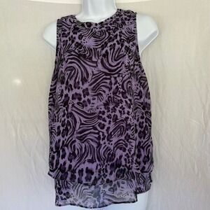 Apt. 9 Womens Purple Animal Print Layered Sleeveless Blouse Size M Keyhole Back